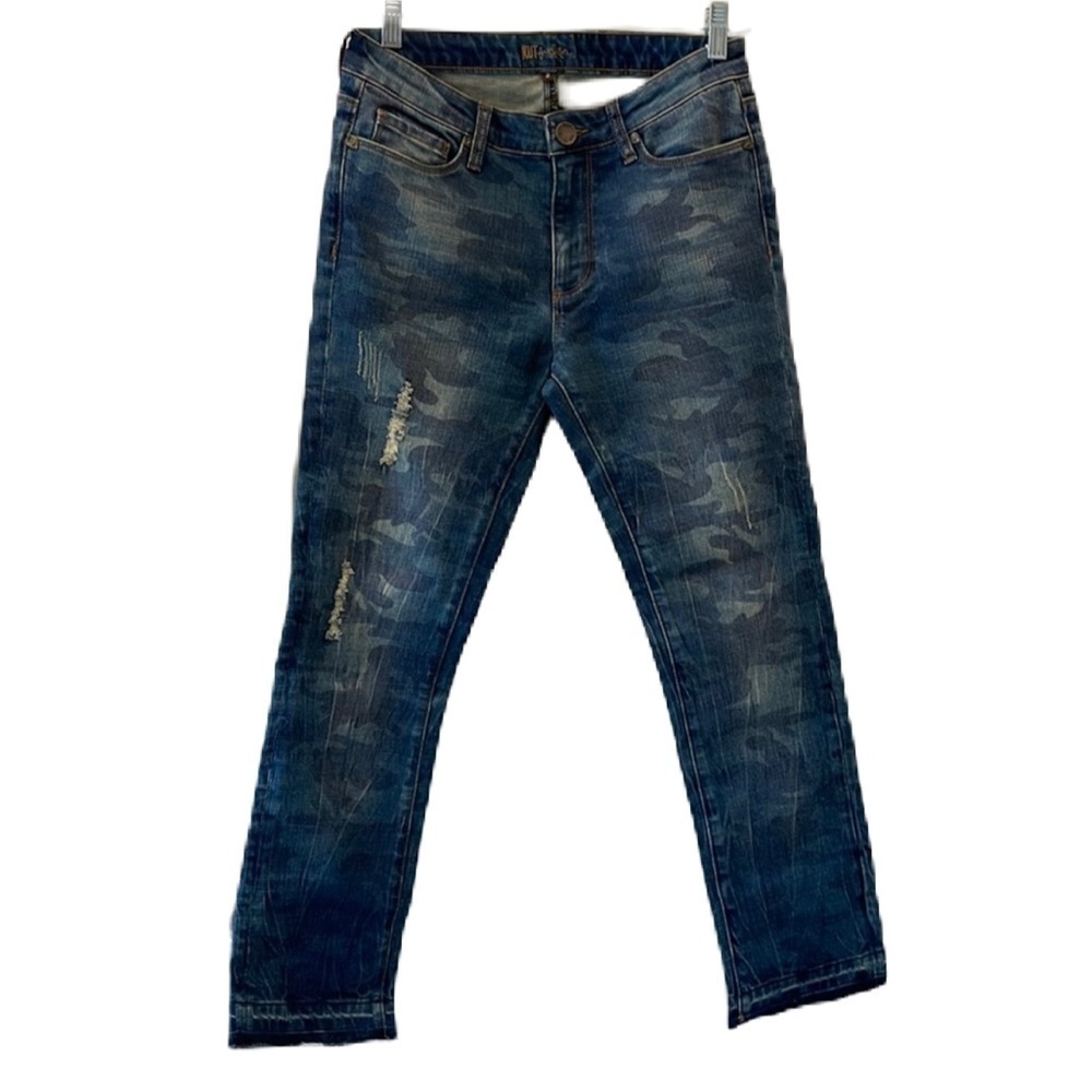 Sz2 Kut from the Kloth Blue Camo Raw Hem Cropped Denim NWOT Condition
